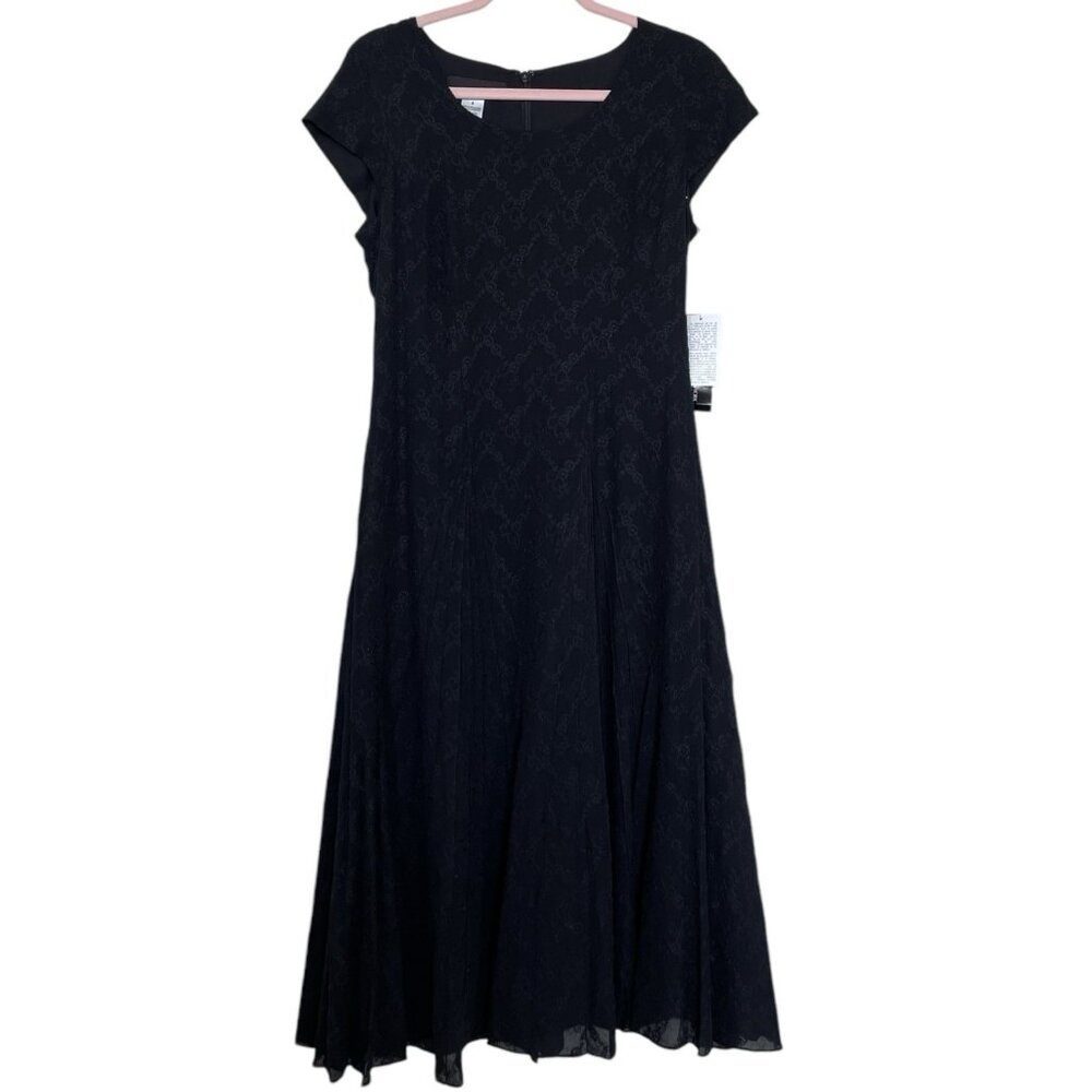 Jones New York Dress Womens Size 8 Black Embroidered Short Sleeve